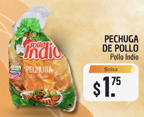 Pollo Indio Pechuga en Bolsa 1 Lb (460 G)